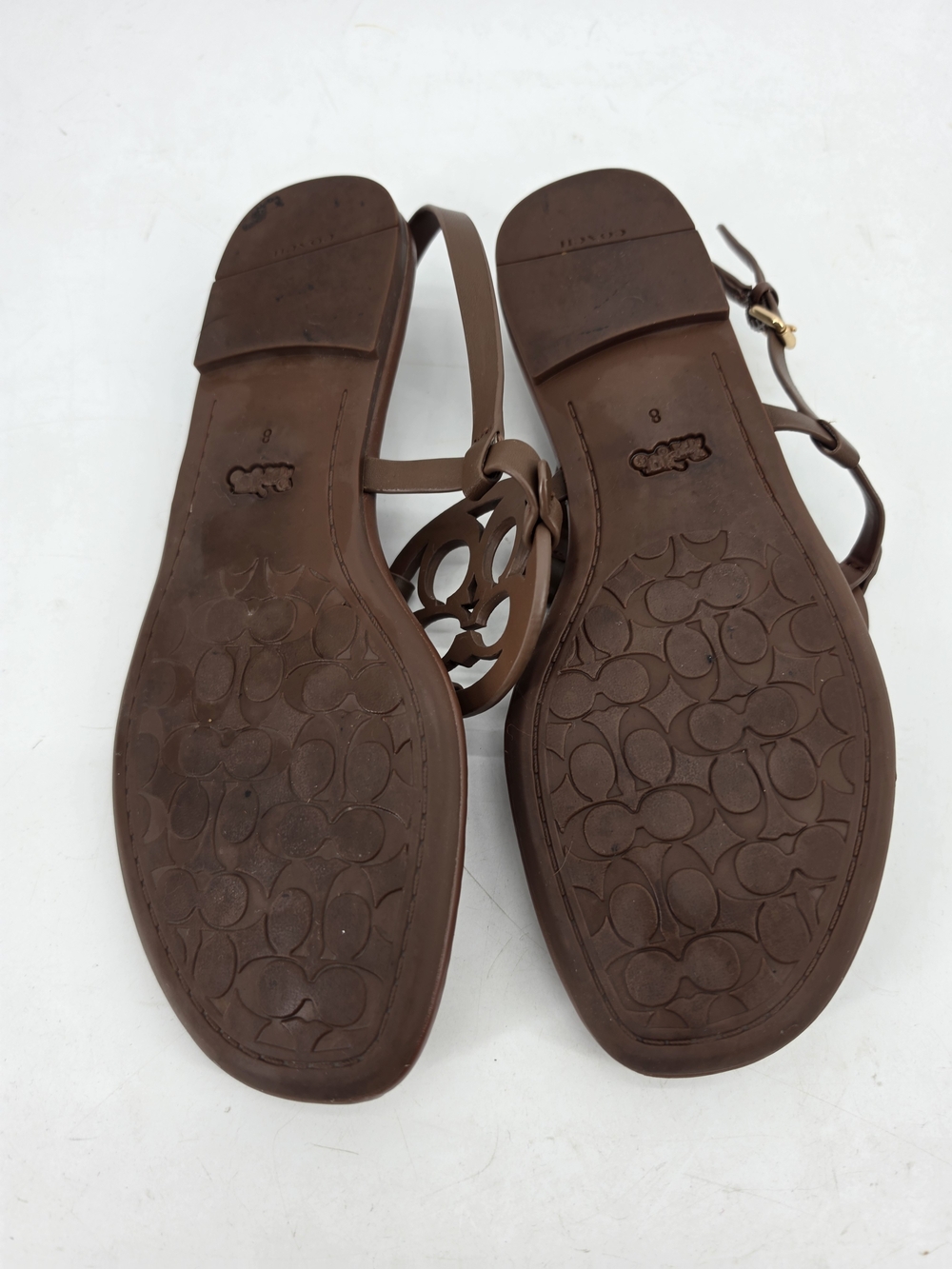 Coach Jaci Logo T-strap Flat Sandals Slingback Women's Brown Leather Size 8 - Picture 6 of 7